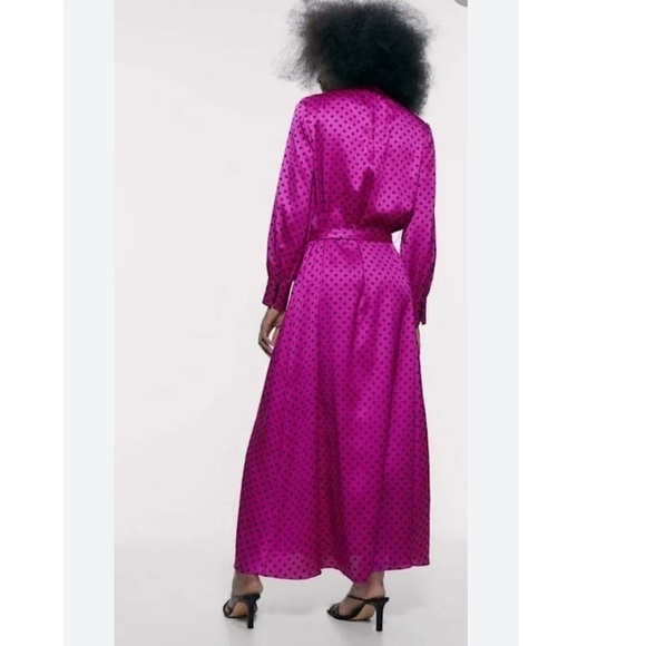 Zara New! Rare Satin Effect Polka Dot Maxi Dress - Picture 6 of 7